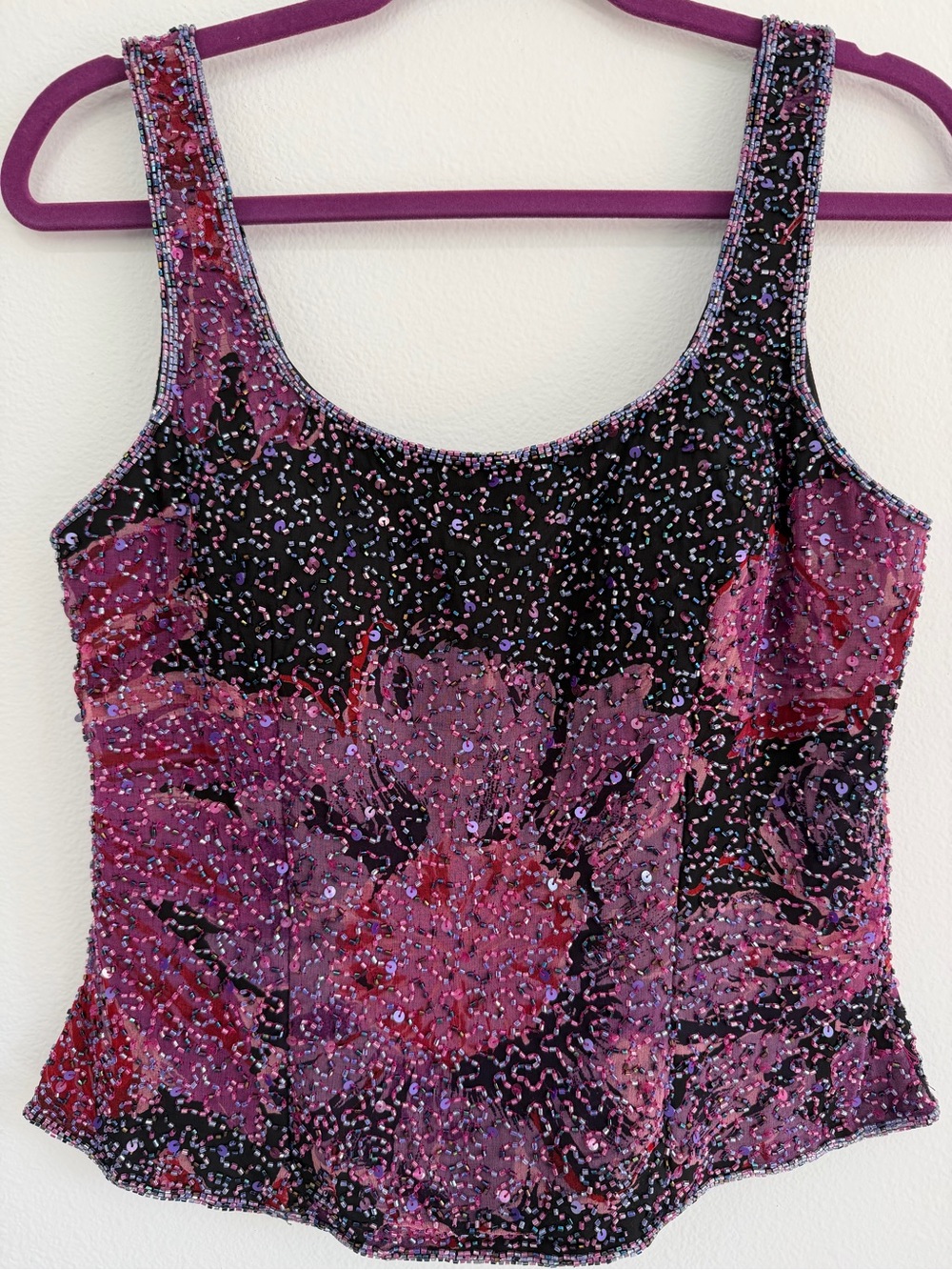 Vintage Sean Collection 100% Silk Beaded Sequin Top Medium
